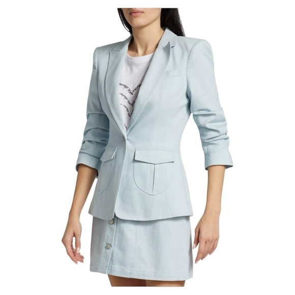 Cinq a Sept Louisa Peak Stretch Fitted Ruched Sleeve Denim Blazer Size 4 NEW - Picture 4 of 11